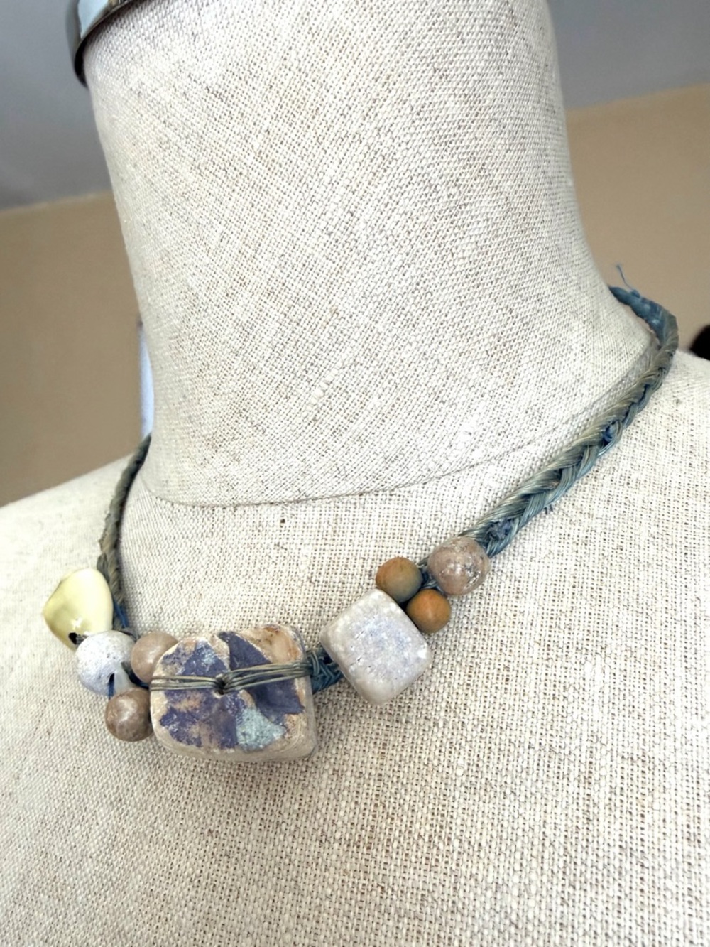 Artisan Bohemian Blue Stone Shell Necklace - Picture 3 of 16